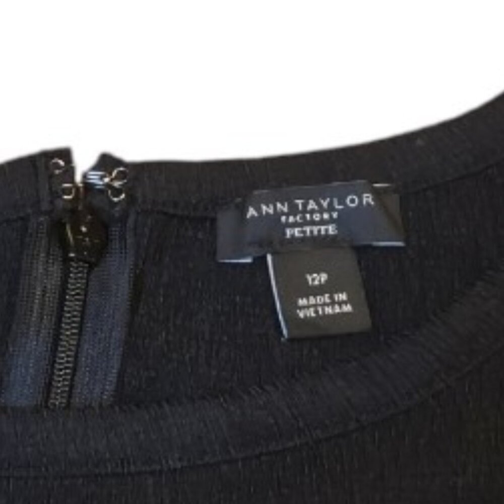 Ann Taylor Factory Black Puff Sleeve Dress Full Skirt Zip Back Sz 12P Normcore - Picture 3 of 15